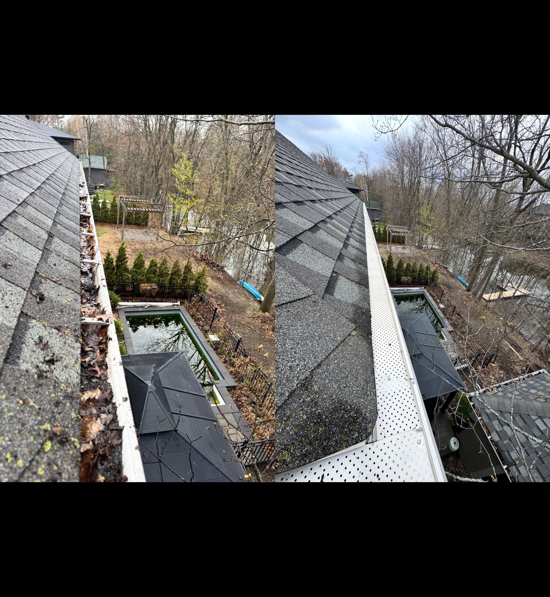 Gutter cleaning before and after